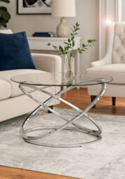 Aspect Furniture Monarch Clear Glass Round Coffee Table Chrome Base - thumbnail 6