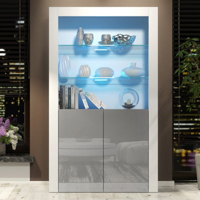 Creative Furniture Spectrum Display Cabinet 170Cm - White & Grey Gloss Doors And Led Lights - image 1