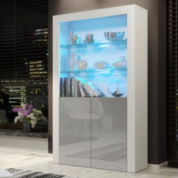 Creative Furniture Spectrum Display Cabinet 170Cm - White & Grey Gloss Doors And Led Lights - thumbnail 5