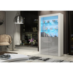 Creative Furniture Spectrum Display Cabinet 170Cm - White & Grey Gloss Doors And Led Lights - thumbnail 6