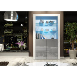 Creative Furniture Spectrum Display Cabinet 170Cm - White & Grey Gloss Doors And Led Lights - thumbnail 2