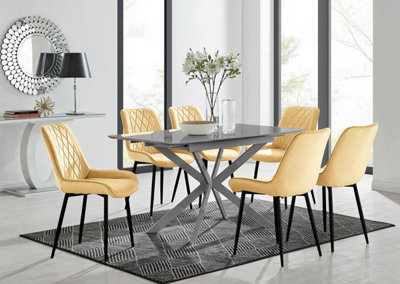 Furniturebox Uk Lira 100Cm Grey Metal Extending Dining Table & 6 Mustard Pesaro Black Leg Chairs - image 1