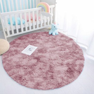 Aspire Homeware Non-Slip Tie Dye Pink Shaggy Rug Soft Fluffy Washable, Round Living Area And Bedroom Rug, (L)120Cm X (W)120Cm - image 1