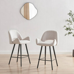Furniturebox Uk 2X Layla Cream Fabric Bar Chairs - thumbnail 2