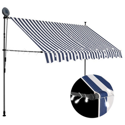 Berkfield Manual Retractable Awning With Led 300 Cm Blue And White - image 1