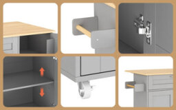 Btm 132.5X44(70)X90Cm Kitchen Island On Wheels, Foldable Top, Storage Trolley, Spice Rack, Towel Holder, 5 Wheels - thumbnail 5