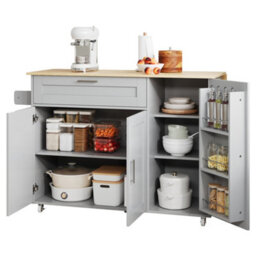 Btm 132.5X44(70)X90Cm Kitchen Island On Wheels, Foldable Top, Storage Trolley, Spice Rack, Towel Holder, 5 Wheels - thumbnail 8