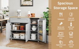 Btm 132.5X44(70)X90Cm Kitchen Island On Wheels, Foldable Top, Storage Trolley, Spice Rack, Towel Holder, 5 Wheels - thumbnail 7