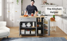 Btm 132.5X44(70)X90Cm Kitchen Island On Wheels, Foldable Top, Storage Trolley, Spice Rack, Towel Holder, 5 Wheels - thumbnail 6