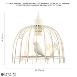 Happy Homewares Birdcage Pendant Shade In White Gloss Metal With Birds And Leaves - Shabby Chic - thumbnail 6