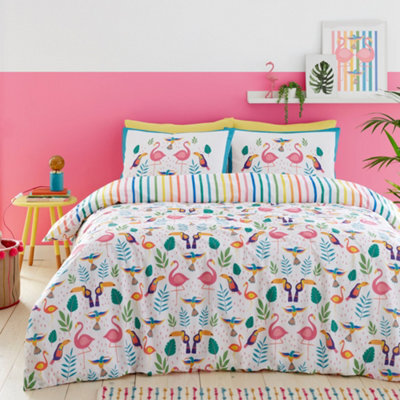 Fusion Tropical Flamingo Pink Reversible Duvet Cover Set - image 1