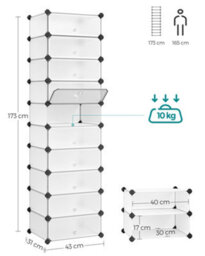 Songmics 10-Tier Shoe Rack, Modular Storage Unit, Plastic Shelves With Door, White - thumbnail 8