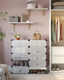 Songmics 10-Tier Shoe Rack, Modular Storage Unit, Plastic Shelves With Door, White - thumbnail 1