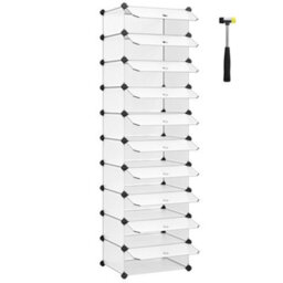 Songmics 10-Tier Shoe Rack, Modular Storage Unit, Plastic Shelves With Door, White - thumbnail 3
