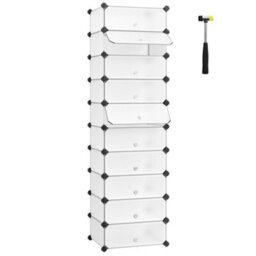 Songmics 10-Tier Shoe Rack, Modular Storage Unit, Plastic Shelves With Door, White - thumbnail 2