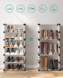 Songmics 10-Tier Shoe Rack, Modular Storage Unit, Plastic Shelves With Door, White - thumbnail 5