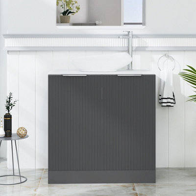 Royal Bathrooms Evora 800mm Graphite Grey Fluted Floor Standing Countertop Vanity Unit 2 Door With Nova Basin - image 1