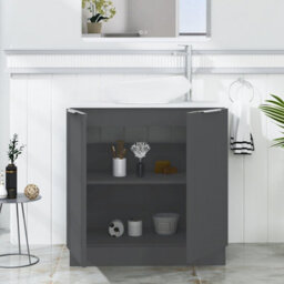 Royal Bathrooms Evora 800mm Graphite Grey Fluted Floor Standing Countertop Vanity Unit 2 Door With Nova Basin - thumbnail 3