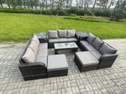 Fimous Rattan Garden Furniture Set 11 Seater Indoor Outdoor Patio Sofa Set With Coffee Table 2 Big Footstool 2 Side Tables - thumbnail 2