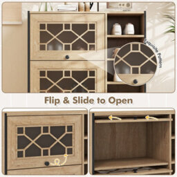 Costway Shoe Storage Cabinet Rustic Shoe Rack W/ Flip Doors & Removable Shelves - thumbnail 6
