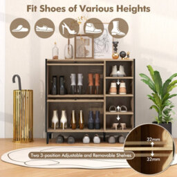 Costway Shoe Storage Cabinet Rustic Shoe Rack W/ Flip Doors & Removable Shelves - thumbnail 7