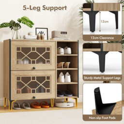 Costway Shoe Storage Cabinet Rustic Shoe Rack W/ Flip Doors & Removable Shelves - thumbnail 8