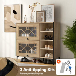 Costway Shoe Storage Cabinet Rustic Shoe Rack W/ Flip Doors & Removable Shelves - thumbnail 5