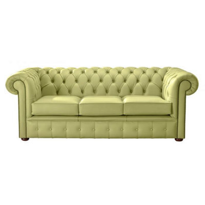 Chesterfield 3 Seater Shelly Field Green Leather Sofa Bespoke In Classic Style - image 1