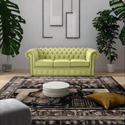 Chesterfield 3 Seater Shelly Field Green Leather Sofa Bespoke In Classic Style - thumbnail 2