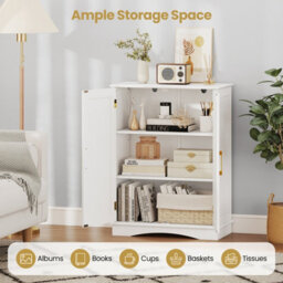 Costway Bathroom Floor Storage Cabinet 80Cm Cupboard Buffet Cabinet-White - thumbnail 6