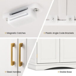 Costway Bathroom Floor Storage Cabinet 80Cm Cupboard Buffet Cabinet-White - thumbnail 5