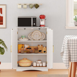Costway Bathroom Floor Storage Cabinet 80Cm Cupboard Buffet Cabinet-White - thumbnail 8
