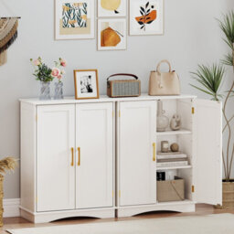 Costway Bathroom Floor Storage Cabinet 80Cm Cupboard Buffet Cabinet-White - thumbnail 7
