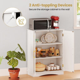 Costway Bathroom Floor Storage Cabinet 80Cm Cupboard Buffet Cabinet-White - thumbnail 4