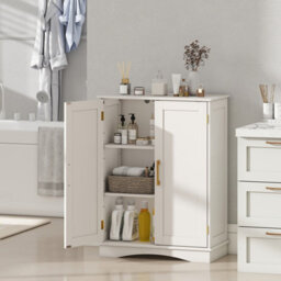 Costway Bathroom Floor Storage Cabinet 80Cm Cupboard Buffet Cabinet-White - thumbnail 3