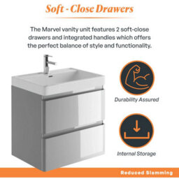 Plum&clay Marvel Gloss Light Grey Wall Hung Bathroom Vanity Unit With Resin Basin (W)600mm - thumbnail 4