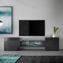 Furniture In Fashion Nevaeh Dark Grey High Gloss Tv Stand With 2 Doors And Led Lights - thumbnail 2