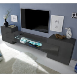 Furniture In Fashion Nevaeh Dark Grey High Gloss Tv Stand With 2 Doors And Led Lights - thumbnail 1