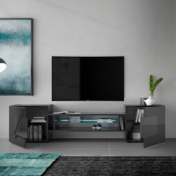 Furniture In Fashion Nevaeh Dark Grey High Gloss Tv Stand With 2 Doors And Led Lights - thumbnail 3