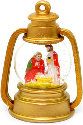 Shatchi Small Christmas Decoration Snow Globe With Merry, Joseph And Jesus In Gold Lantern - image 1