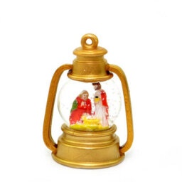 Shatchi Small Christmas Decoration Snow Globe With Merry, Joseph And Jesus In Gold Lantern - thumbnail 7
