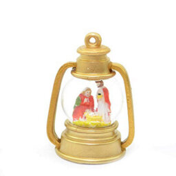 Shatchi Small Christmas Decoration Snow Globe With Merry, Joseph And Jesus In Gold Lantern - thumbnail 4