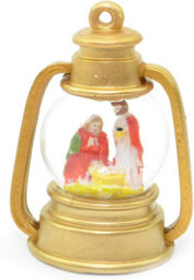 Shatchi Small Christmas Decoration Snow Globe With Merry, Joseph And Jesus In Gold Lantern - thumbnail 3