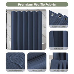 INHOUSOLU HOME DÉCOR Inhousolu Home Decor Luxury Fabric Shower Curtain Heavy Duty Waffle Weave 230 Gsm Water Repellent Machine Washable - thumbnail 3