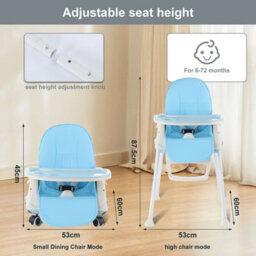 Blue Adjustable 3-In-1 Baby Highchair Infant High Feeding Seat Toddler Table Chair - thumbnail 2