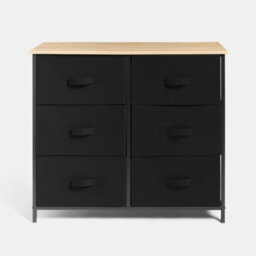OHS Brooklyn 6 Chest Of Canvas Drawers Storage Organiser With Wood Top - thumbnail 3
