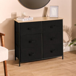 OHS Brooklyn 6 Chest Of Canvas Drawers Storage Organiser With Wood Top - thumbnail 1