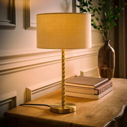 Valuelights Maura Cream Shade Brushed Gold Twist Table Lamp - thumbnail 2