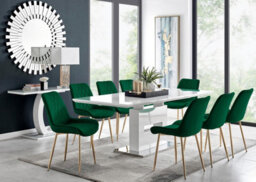 Furniturebox Uk Arezzo Large Extending Dining Table And 8 Green Pesaro Gold Leg Chairs - thumbnail 1