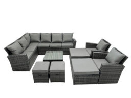 Fimous 12 Seat Poly Rattan Outdoor Patio Coffee Table Corner Sofa Set With 4 Stool 2 Chairs For Garden Backyard Dark Grey Mixed - thumbnail 1